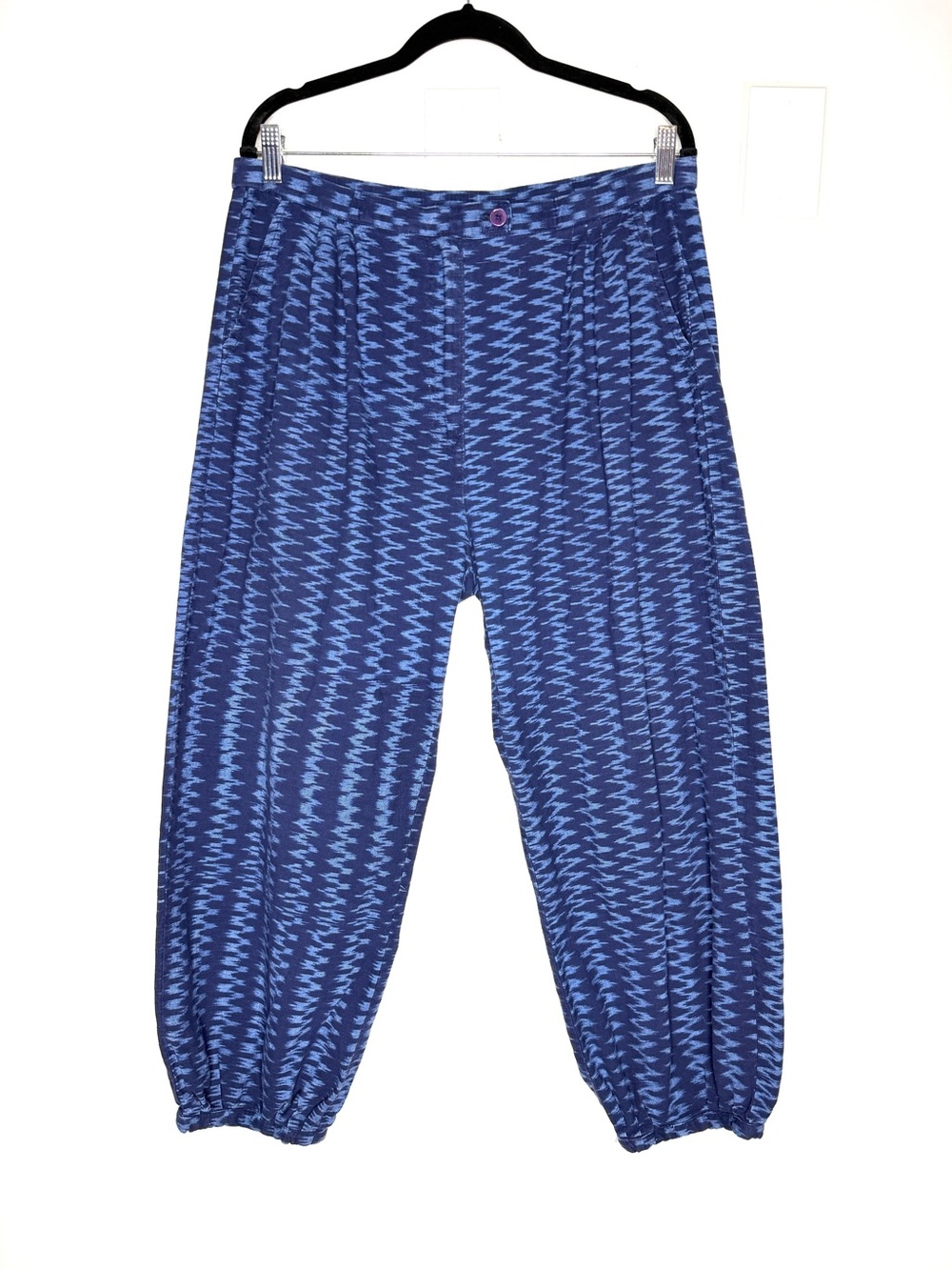 Gudrun Sjoden Ikat Barrel Balloon Pants Printed 100% Cotton In Blue Size L